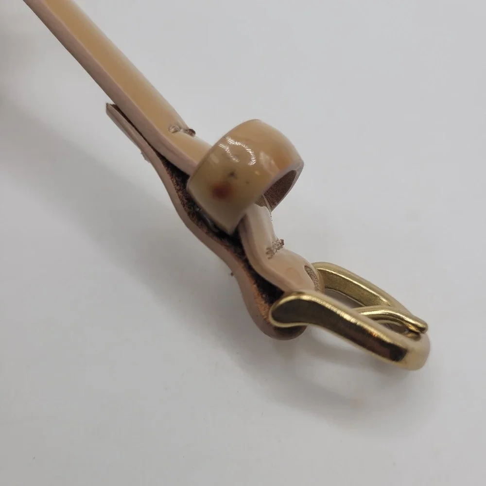 J.Crew Belt Large Tan Patent Leather Skinny Thin Shiny Minimalist Classic J0184
